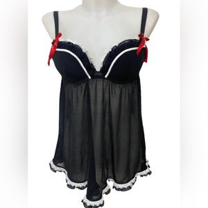 La Senza Beyond Cleavage Push Up Padded Bra Babydoll Lingerie Nighty Red Blk S